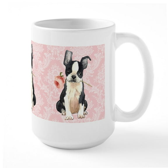 CafePress - Boston Terrier Rose Large Mug - 15 oz Ceramic Large White Novelty Mug