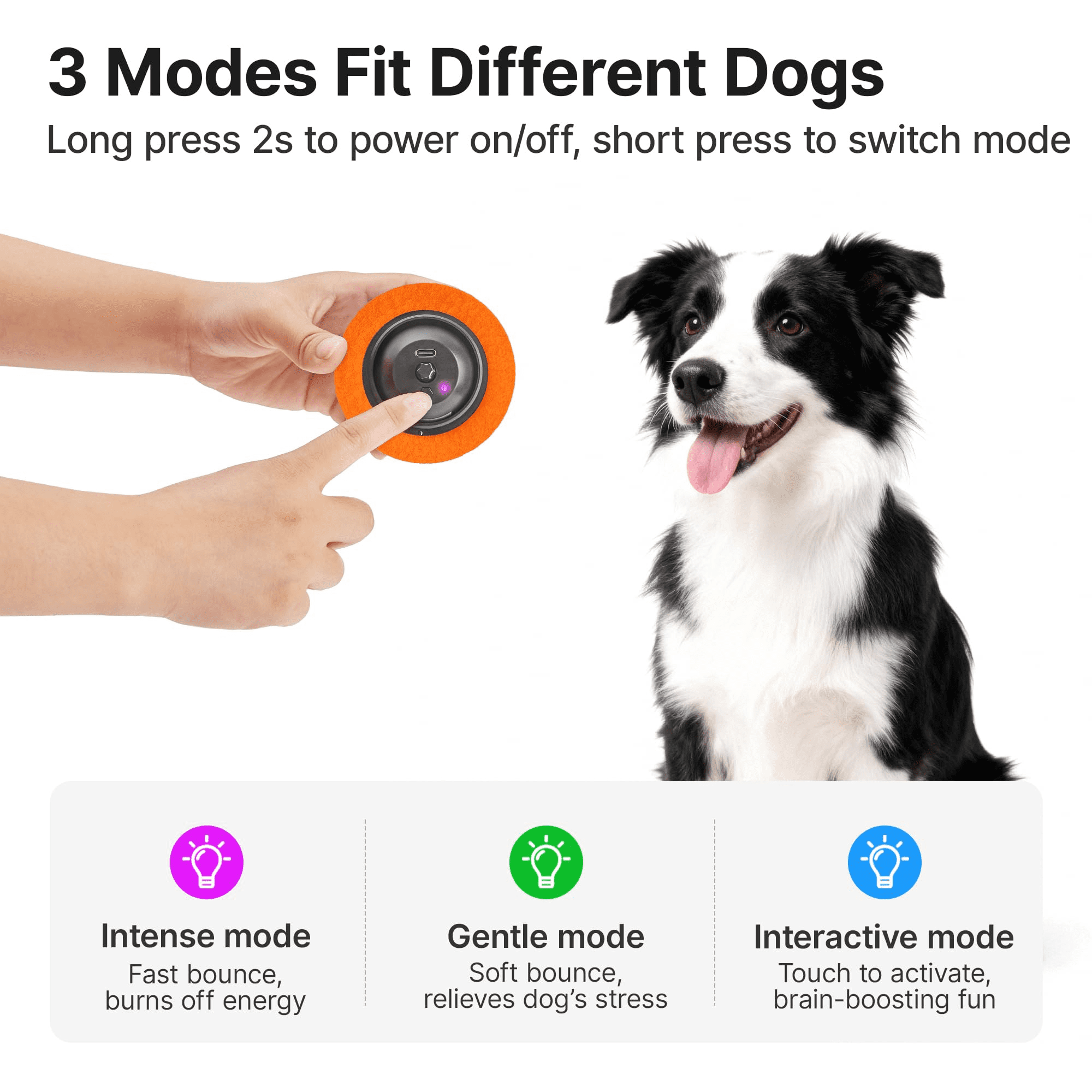 Potaroma Interactive Dog Ball Toy with Rope, 3 Mode Motion Activated Usb Bouncing Ball, Durable E-TPU, 3.2 Inch for Medium Large Dogs