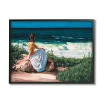 Stupell Industries Woman Gazing at Beach Coast Line Nautical Waves Design by Heide Presse