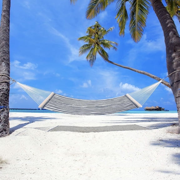 Hammocks 15 FT Quick Dry Hammock Double Size with Hardwood Spreader Bar, 2 Person Hammock for Outdoor Patio Yard Poolside, 450 lbs Capacity, Blue