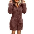 thumbnail image 2 of Fleece Pajamas for Women Winter Warm Cute Fuzzy Sherpa Hooded Romper Onesie Loungewear Pajama Short Jumpsuit Playsuit, 2 of 5