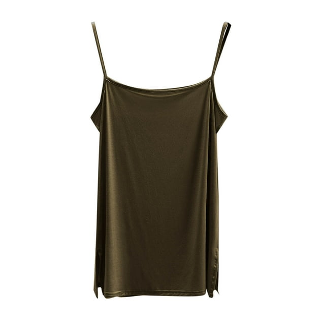 fatyb Womens Camisole Spaghetti Strap Comfy Tank Tops with Split Solid Color Loose Basic Cami Shirts