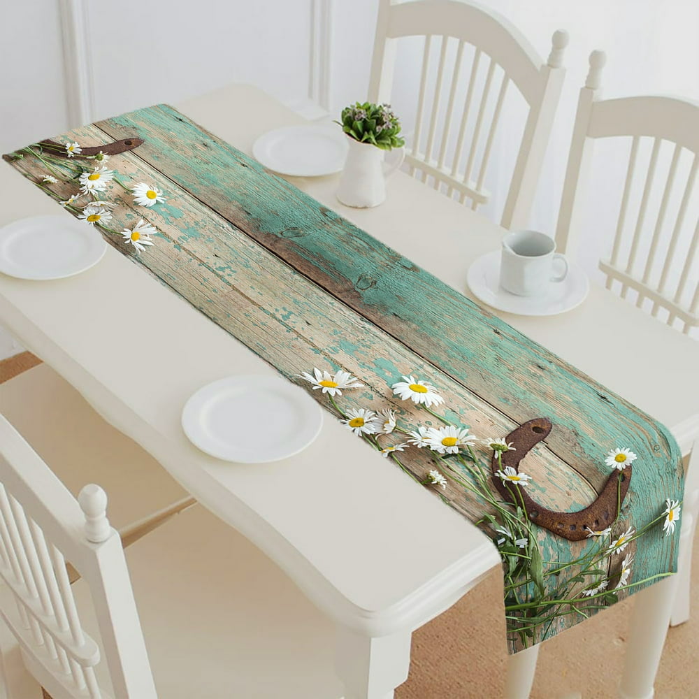 ABPHQTO Rustic Rusty Horseshoe And Daisies Table Runner Placemat
