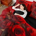 thumbnail image 4 of Feelyou Red Gold Rose Bedding Comforter Set 7pcs for Teen, Romantic Anniversary Flower Queen Bedding Sets, Love Heart Reversible Queen Sheet Sets, Breathable Home Decor, 4 of 8