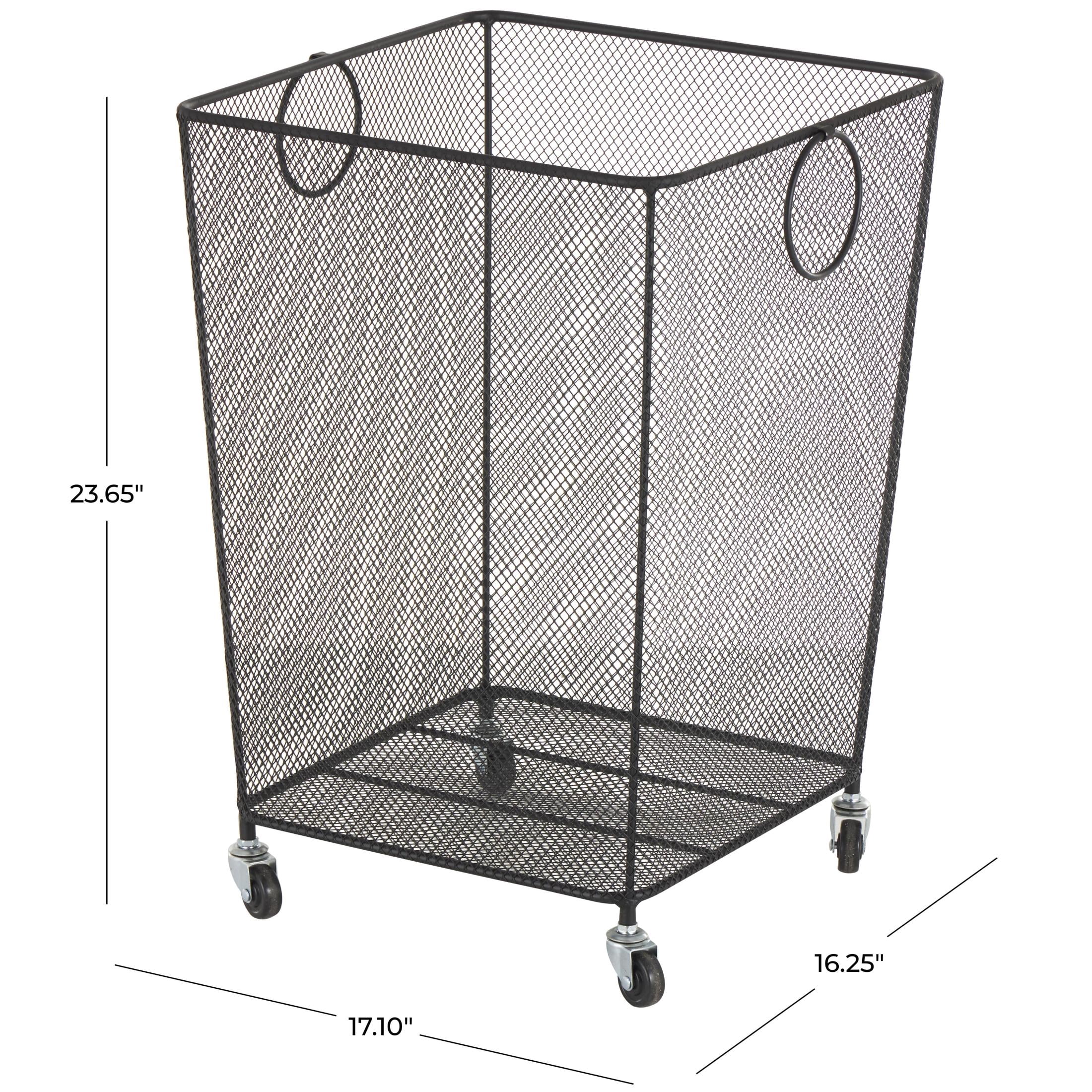DecMode Black Metal Square Mesh Wire Rolling Laundry Storage Cart with Ring Handles
