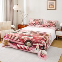 jejeloiu Chic Christmas Truck Merry Xmas Gifts Cute Snowmen Cookie Twin Sheet Set,Microfiber Girls Child Bedding,3pcs