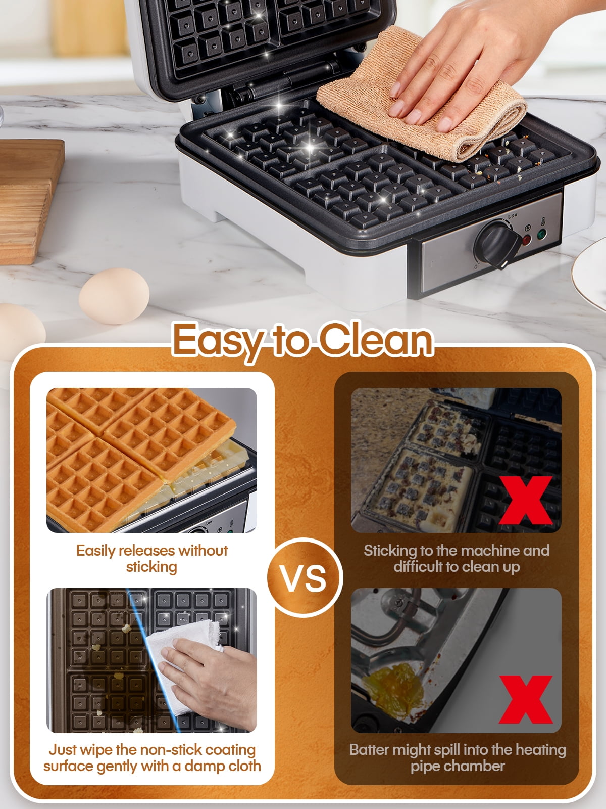 FOHERE ワッフルメーカー ブラック FOHERE 4-Waffle Electric Belgian Waffle Maker, Black