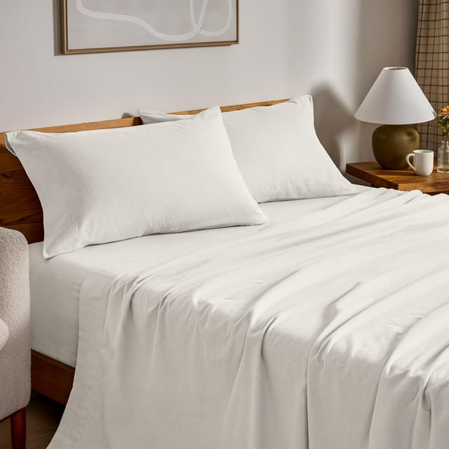 Flannel Sheet Set Cotton Velvety Soft Heavyweight - Double Brushed Flannel - Deep Pocket (Queen Grey)