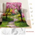 thumbnail image 5 of Nature Pink Green Blanket Soft Cozy Warm Throw Blanket for Couch, Plush Fuzzy Flannel Fleece Blankets for Sofa, Spring Country Oil Painting Flower Tree Bed Blankets Lightweight Gifts for Men, 50"x80", 5 of 9