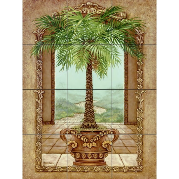 Tile Mural Kitchen Backsplash - Classical Palm Tree-JK - by Janet Kruskamp