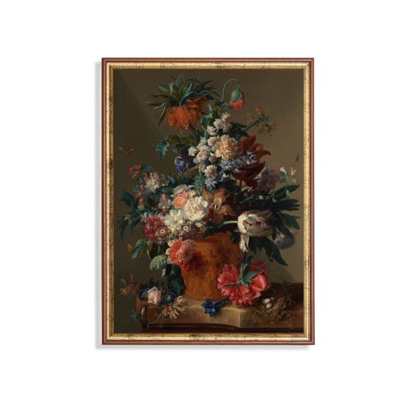 Baroque Floral Still Life Tulips Roses Bird Nest Botanical Floral Cottage Garden Bedroom Wall Decor Unframed Paper Print
