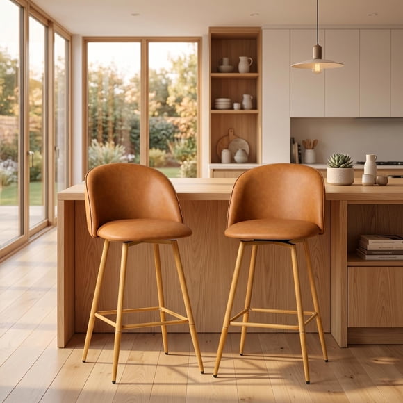 Homy Casa lot de 2 tabourets de comptoir 26 po, chaises de bar pivotantes en cuir PU pour îlot de cuisine, brun
