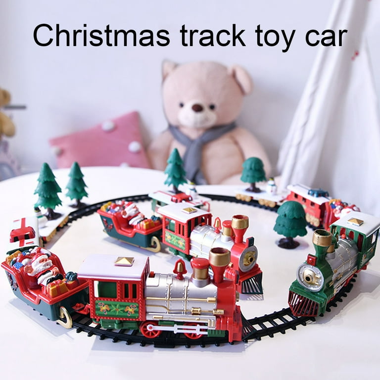 deAO Christmas Theme Classic Train Set for Kids with Headlight, Realistic  Sounds, 4 Cars Carriage and Tracks, Best Gift for Christmas Décor Under The