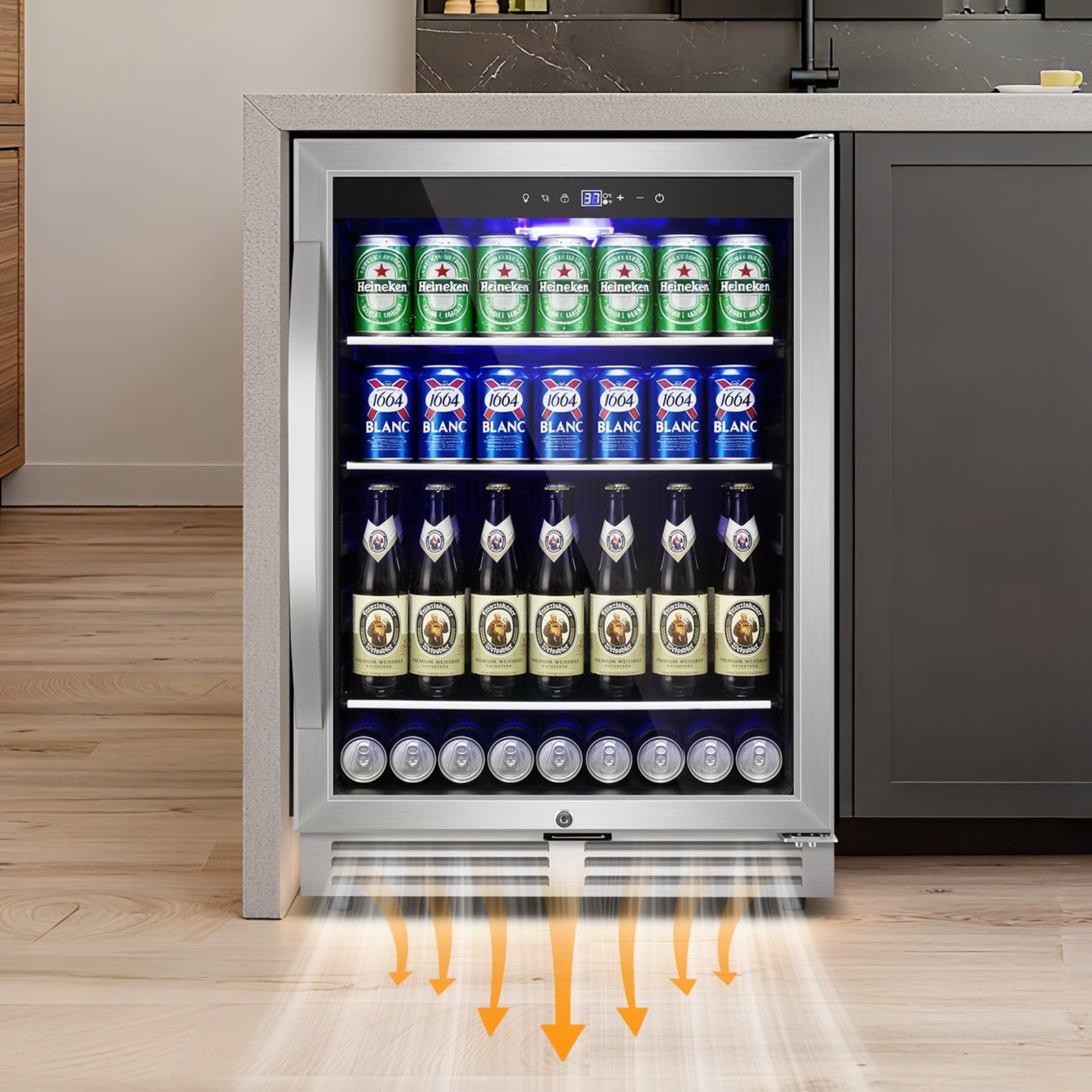 TITTLA 24 inch Beverage Refrigerator,190 Cans Beverage Cooler with Glass Shelves,Under Counter Refrigerator,Silver