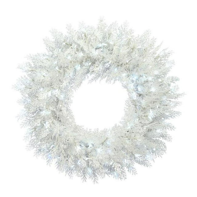 Vickerman G197231LED 30 in. Flocked Cedar Wreath with 150 LED Pure White 3 mm Wide Angle Twinkle Lights