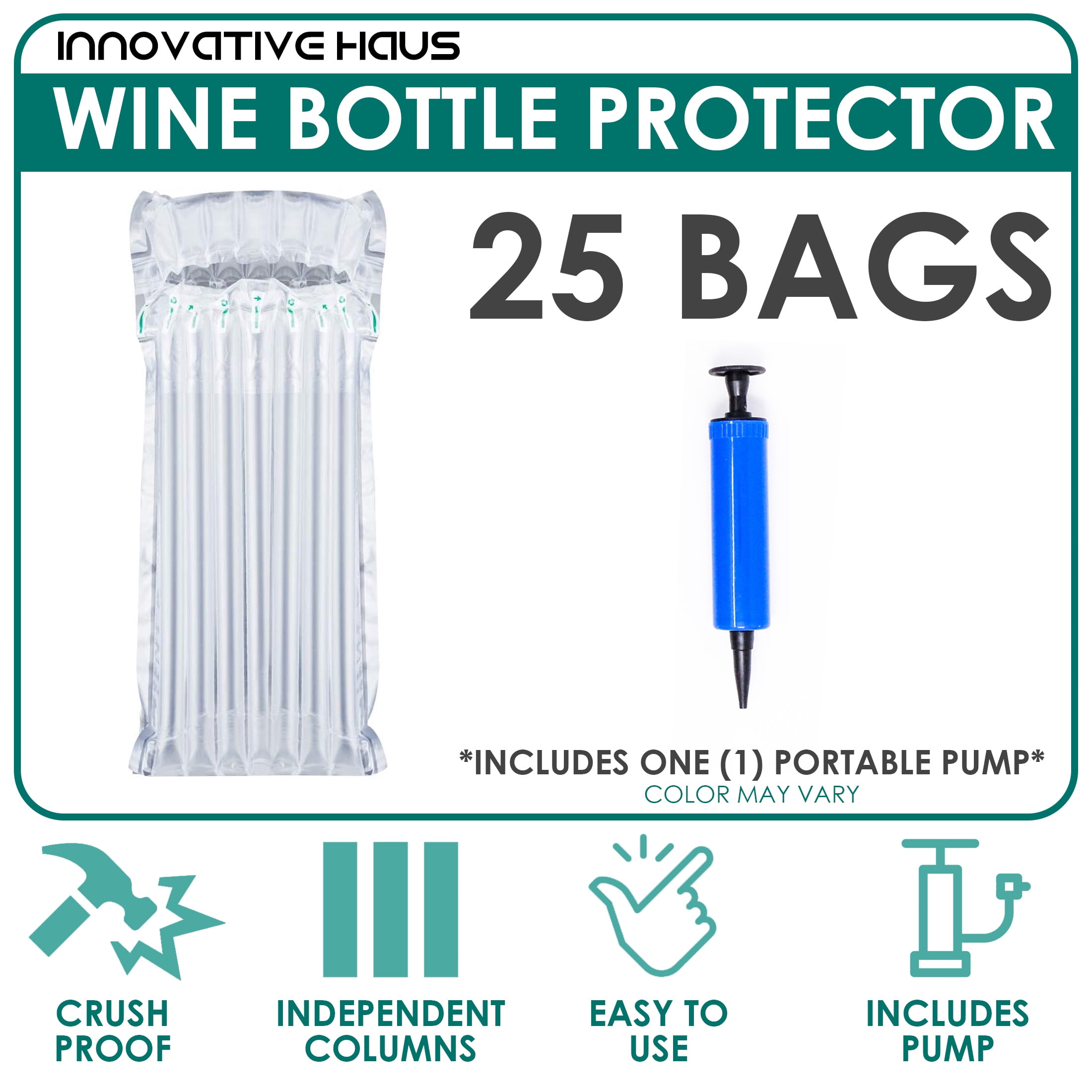 30 Wine Bottle Protector Inflatable Bag Bubble Cushion Wrap w/Pump for Luggage Baggage & Airplane Travel 7 Column 