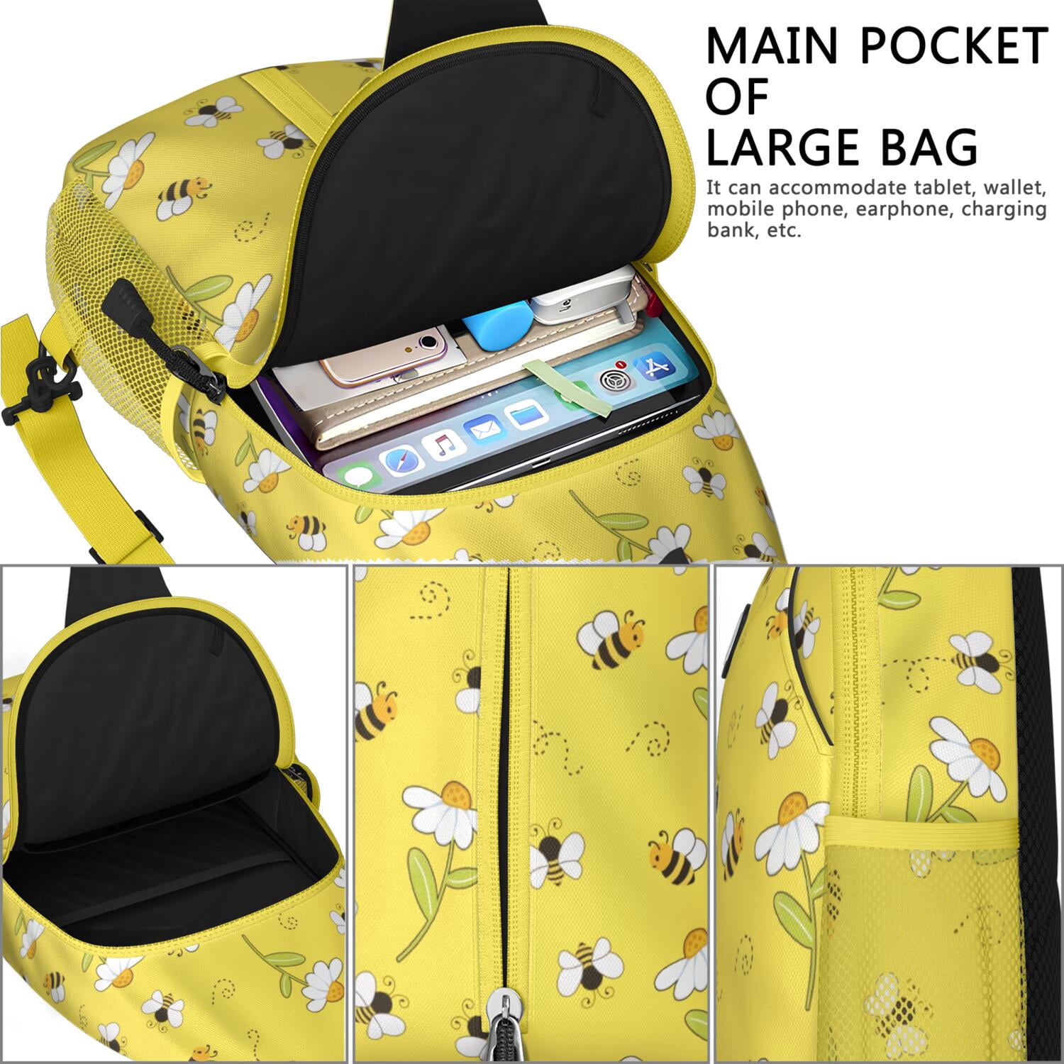 Cute Kawaii Galaxy Sling Backpack with Fun Cartoon Sketch Design – Durable Polyester Crossbody Bag with Secure Zippers, Large Compartments, Mesh Side Pockets, Perfect for Outdoor, Cycling, and School