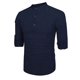 thumbnail image 1 of Camisas Para Hombre Camisa medio abierta para hombre, cárdigan de algodón y lino multicolor simple, cuello redondo, camisa de manga larga a la moda (Blue, 3XL), 1 of 5