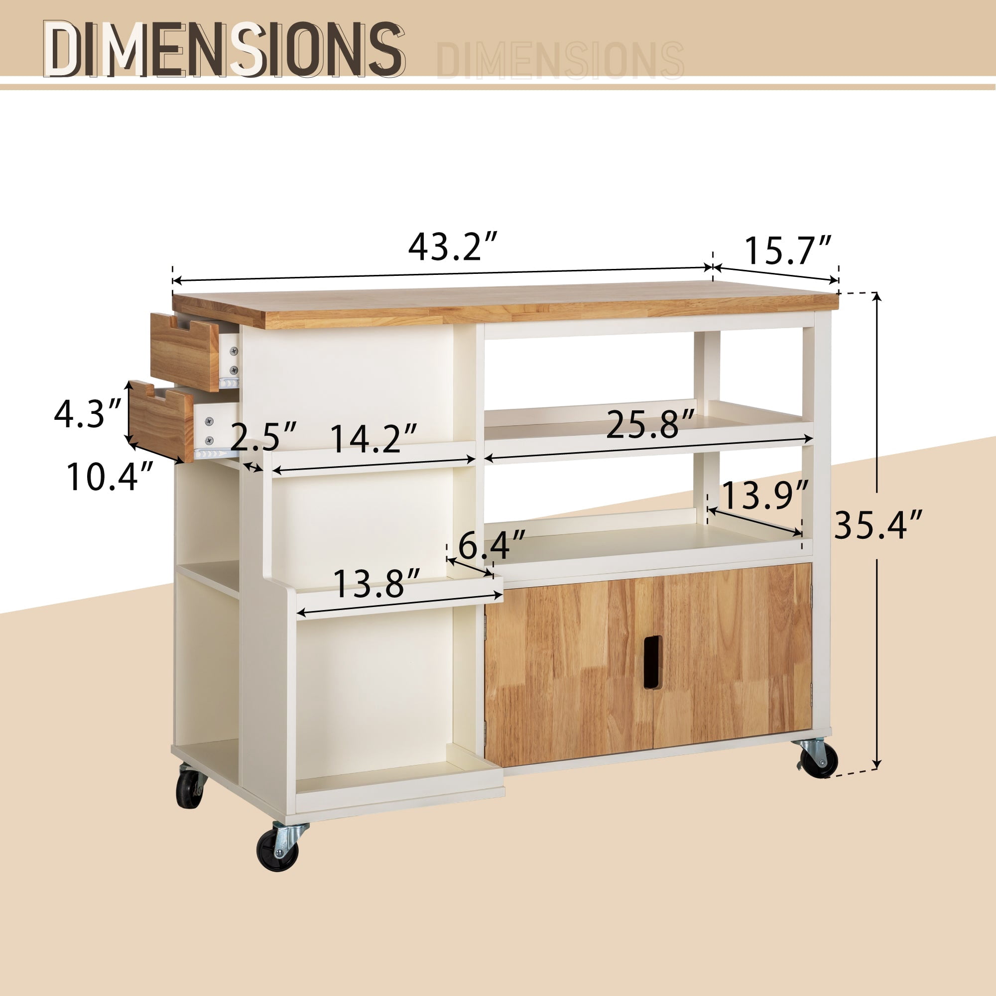 Sophia&William Kitchen Island Kitchen Cart on Wheels with Storage Drawer and Cabient-White