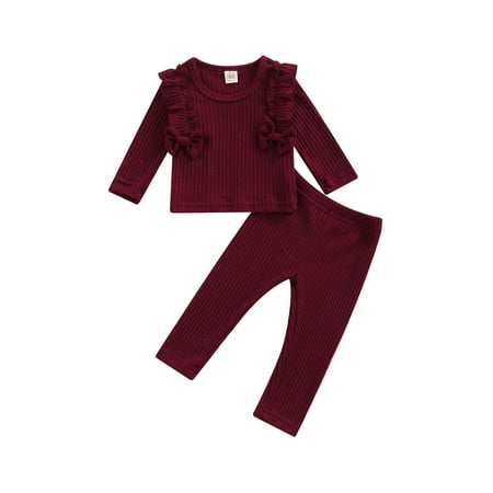 

hirigin 2Pcs Toddler Girls Outfit Flounce Long Sleeves Tops + Elastic Pants