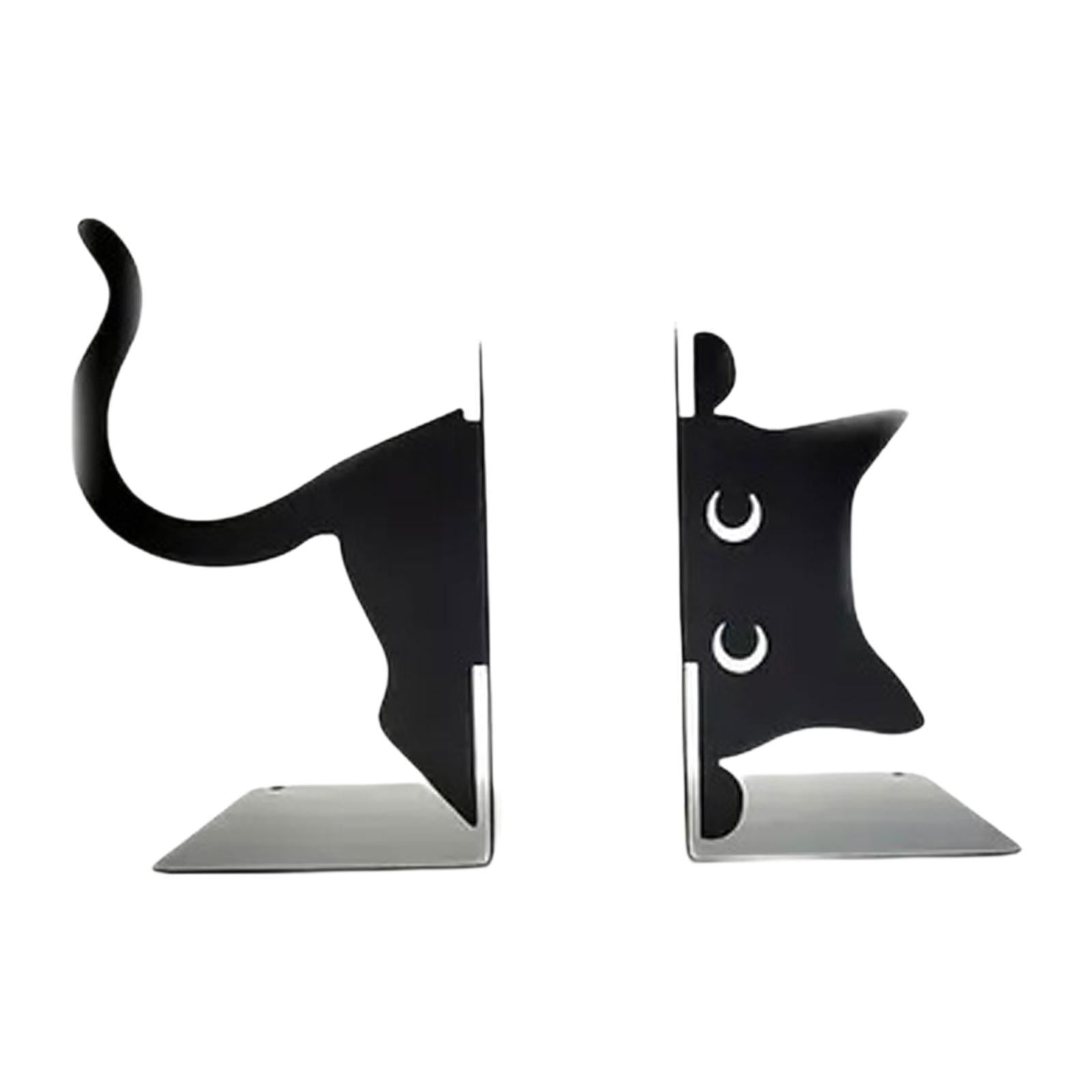 TISHITA Decorative Bookends Metal Book Holder Cat Bookend Animal Book Ends Bookshelf Organizer Non Slip Base Metal Support Suitable for Home Library Office Desk Shelves A