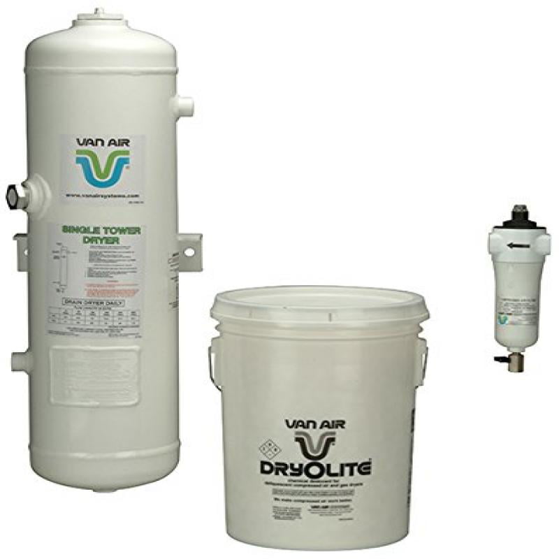 White No Power Requirement/Moving Parts 3/4 NPT Pack of 3 Includes 1 µm F200 Series After-Filter and 1 50 lb Dry-O-Lite Desiccant 50 CFM Van Air Systems 80-1500 D8 Compressed Air Dryer Outdoor or Indoor Installation 