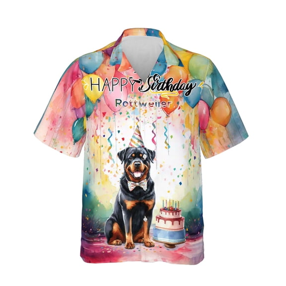 Happy Birthday to Rottweiler Kitten Party Balloons Cake Hawaiian Shirt Breathable Summer Unisex Merch Rottie Dog Lover Gifts Idea - 00027