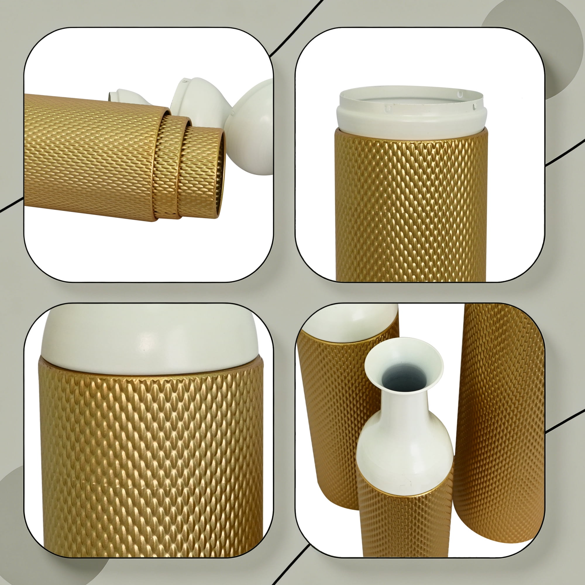 Leumius Decorative Metal Vases Set of 3, Gold Leaf Pattern Floor Vases, White & Gold Tall Vases for Home Decor, Living Room Entryway Decor