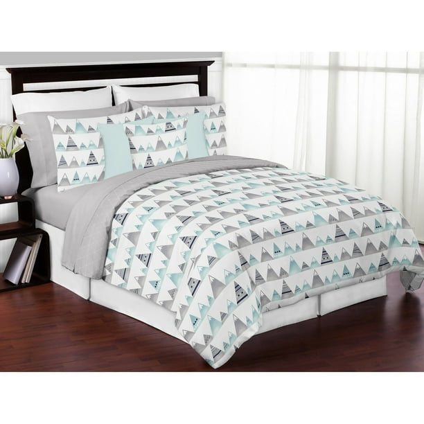 Sweet Jojo Designs Navy Blue Aqua And Grey Aztec Mountains Collection Boy Girl 3 Piece Full Queen Size Comforter Set Walmart Com Walmart Com