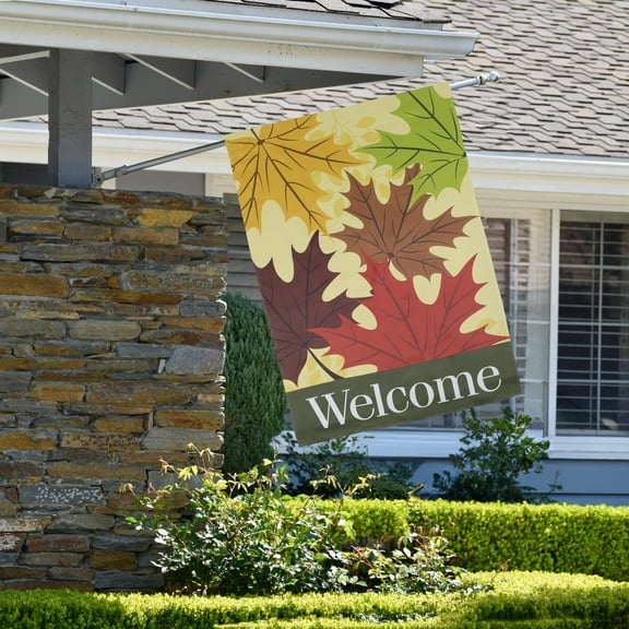 Northlight Red and Yellow Fall Leaves Welcome Outdoor House Flag 28" x 40"