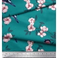 thumbnail image 3 of Soimoi Green Cotton Duck Fabric Peach Floral & American Robin Bird Decor Fabric Printed BTY 58 Inch Wide, 3 of 3