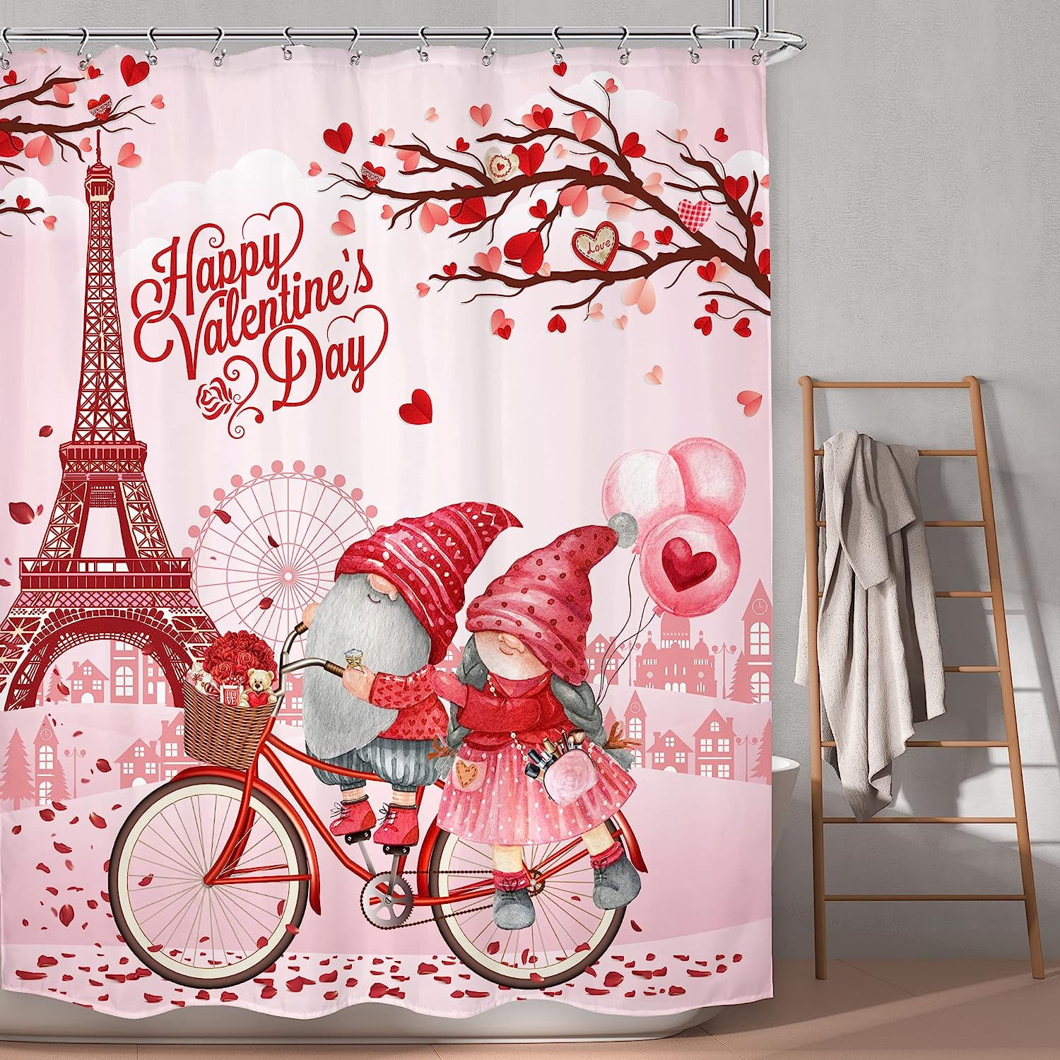 SPXUBZ Valentines Shower Curtain Bathroom Set with 12 Hooks Washable