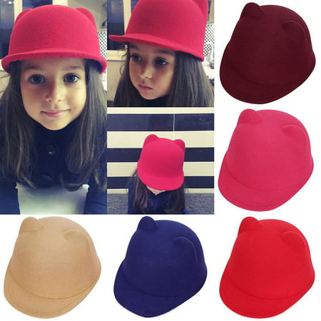 Fashion Caps Colors Cat Derby Ears Felt Children Cap Hat Bowler Cute Girls Hats Xmas Gift