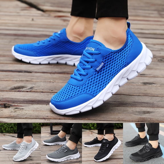 Men's Breathable Mesh Lace Up Running Shoes Wide Width Hollow Out Comfortable Non Slip Sneakers