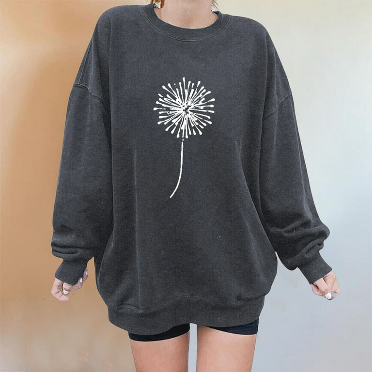 HSMQHJWE Long Sweatshirts For Women To Wear With Leggings Crop Sweatshirts  Women Womens Sweatshirt Loose Round Neck Long Sleeve Casual Loose Pullover