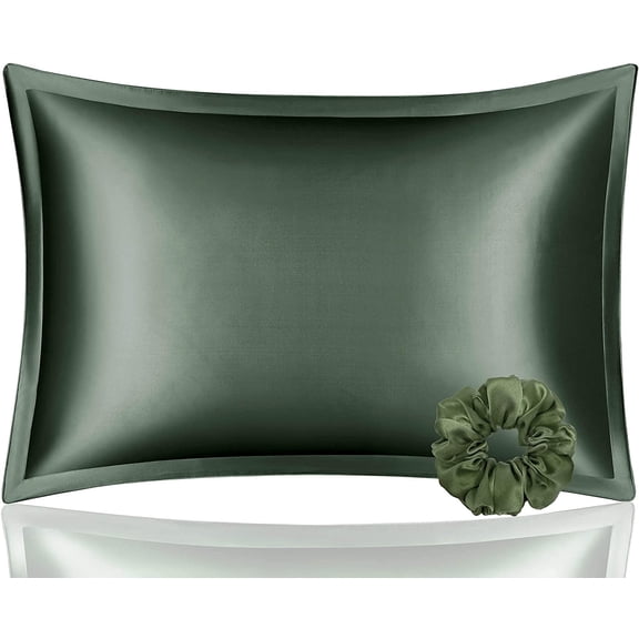 DISANGNI 100% Mulberry Silk Silk Pillowcase, Used for Hair and Skin, Envelope Type, Silk on one Side and Tencel on The Other Side, 1pc (Green, 1 pc Standard Size 20"x26")