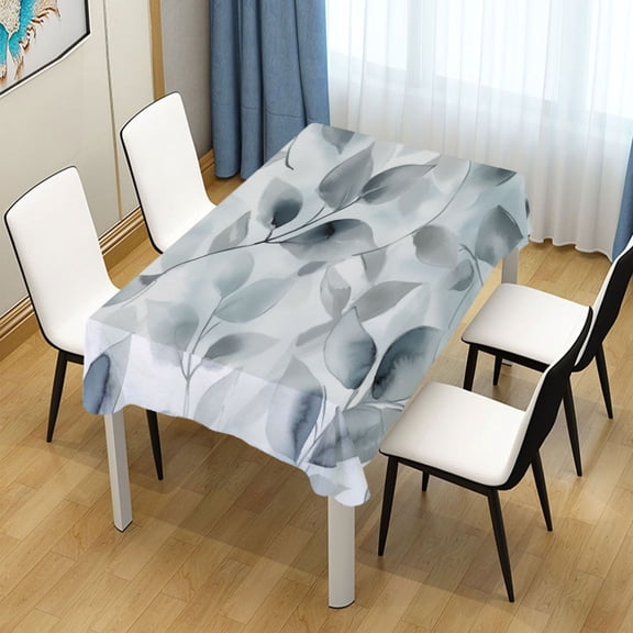 54x54 Inch Tablecloth Polyester Square Tablecloth for Home Kitchen Dinner Decor Soft Gray Leaves