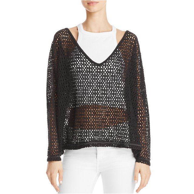 Free People - Camiseta básica de napa para mujer, color negro, talla mediana Free People Camiseta básica