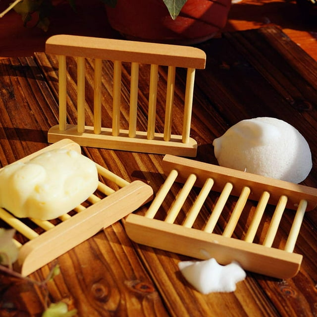 4 jaboneras de madera natural, jaboneras de madera, soporte para jabón, jabonera con drenaje de agua
