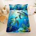 thumbnail image 5 of Manfei Kawaii Sea Turtle Queen Sheets,Cute Ocean Plant Queen Sheet Sets,Blue,4 Pieces,1 Flat Sheet, 1 Fitted Sheet and 2 Pillowcases, 5 of 7