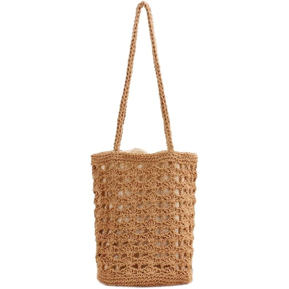 LinYooLi Elegant Cotton Thread Handbag Woven Shoulder Bag Seaside Knitted Crochet Bag Beach Drawstring Bag