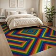 thumbnail image 3 of ODIKA 8'x10' Washable Area Rug Non-Shedding, Easy Care, Rainbow Striped Door Diamond Emblem Pride Flag Themed Entrance for King Size Bedroom Under Bed, Master Suite, 3 of 7