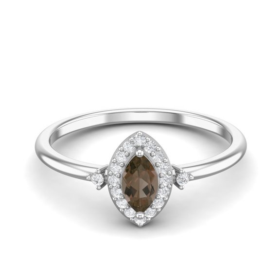 5X3mm Marquise Smoky Quartz 925 Sterling Silver Solitaire Accents Women Valentines Day Gifts Ring