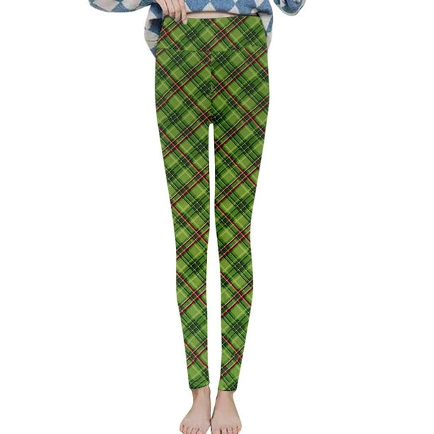 Gibobby Pantalones yoga largos informales de moda con estampado a cuadros para mantener el calor para mujer de invierno, mallas elásticas de cintura alta ajustadas y gruesas(Multicolor, M)