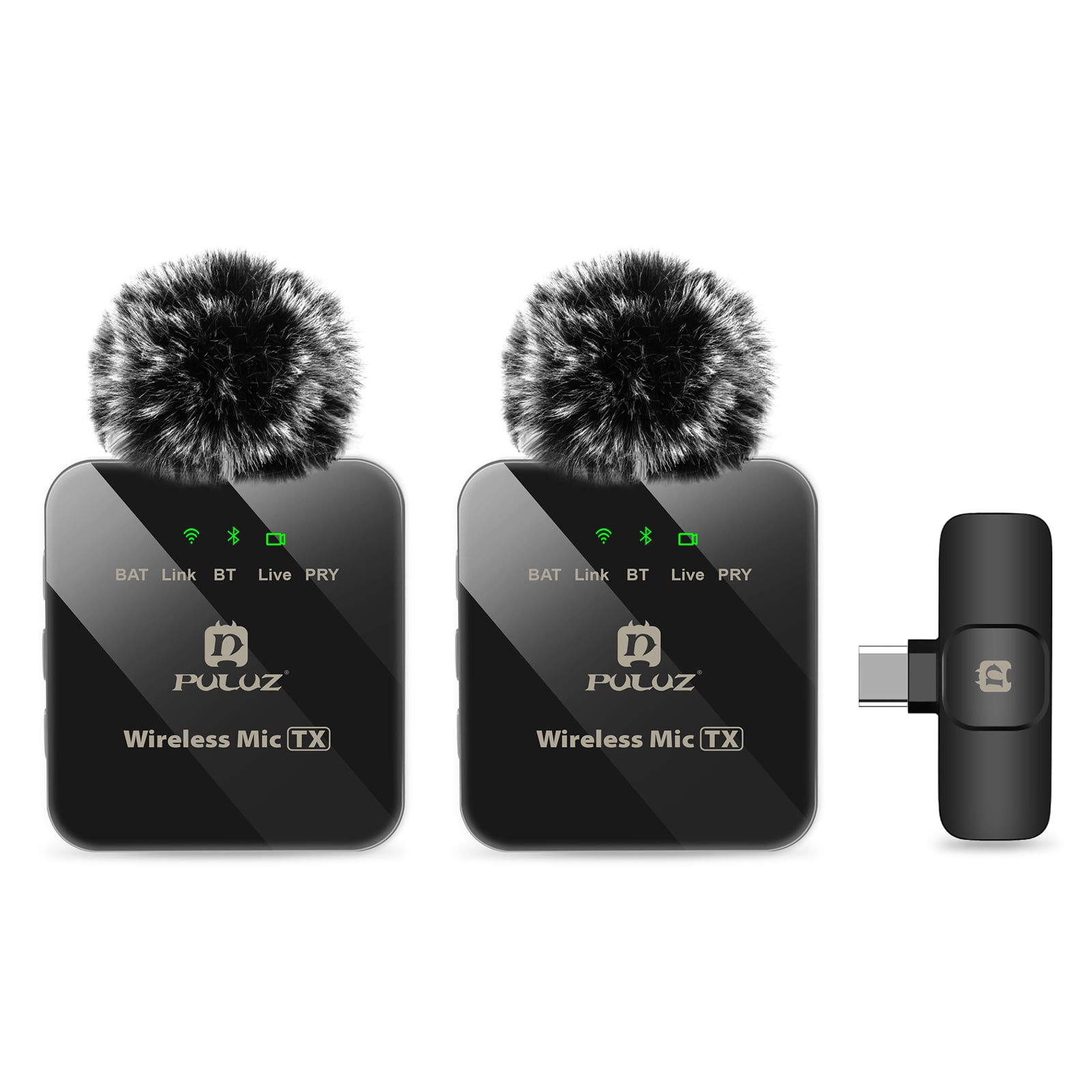 PULUZ Wireless Lavalier Microphone for Type-C Phone, Type-C Receiver and Dual Microphones (Black)