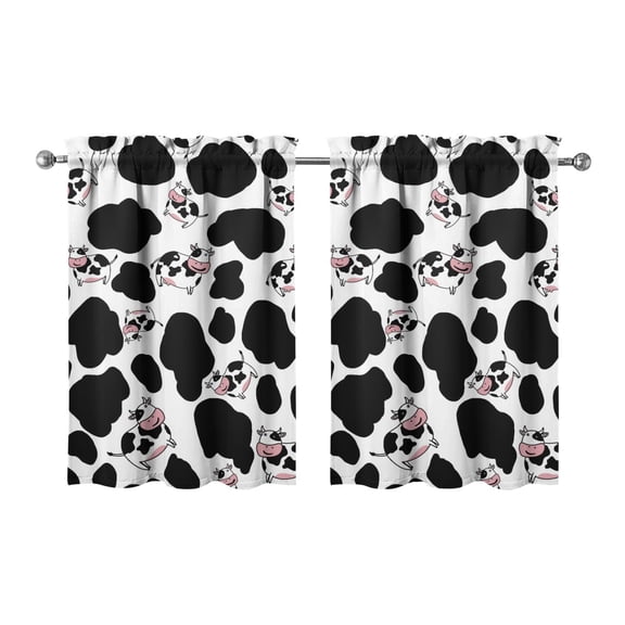 Set of 2 Cow Lovers Kitchen Curtains 27.5Wx36L Inches, Funny Highland Cow Print Farmhouse Tier Curtains, Rod Pocket Short Curtains for Bathroom & Small Windows