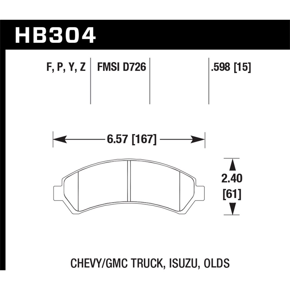 Hawk Brake Pads Chart