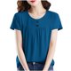 thumbnail image 5 of Tops de Manga Corta de Mujer Casual Botón de Color Sólido Plegado Cuello Redondo Suéter de Moda para el Hogar Y el Uso Diario, 5 of 7