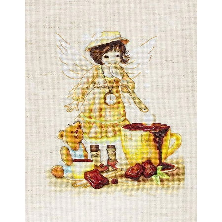 UPC: 4840746022777 | Counted Cross-Stitch Kit Chocolate Fairy B1131 Needlework Easy Yellow Girl By Luca-S Small Canvas Cotton