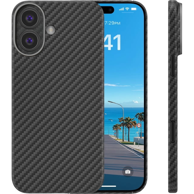 Funda memumi de fibra de aramida para iPhone 17, delgada 0.5 mm, gris negro